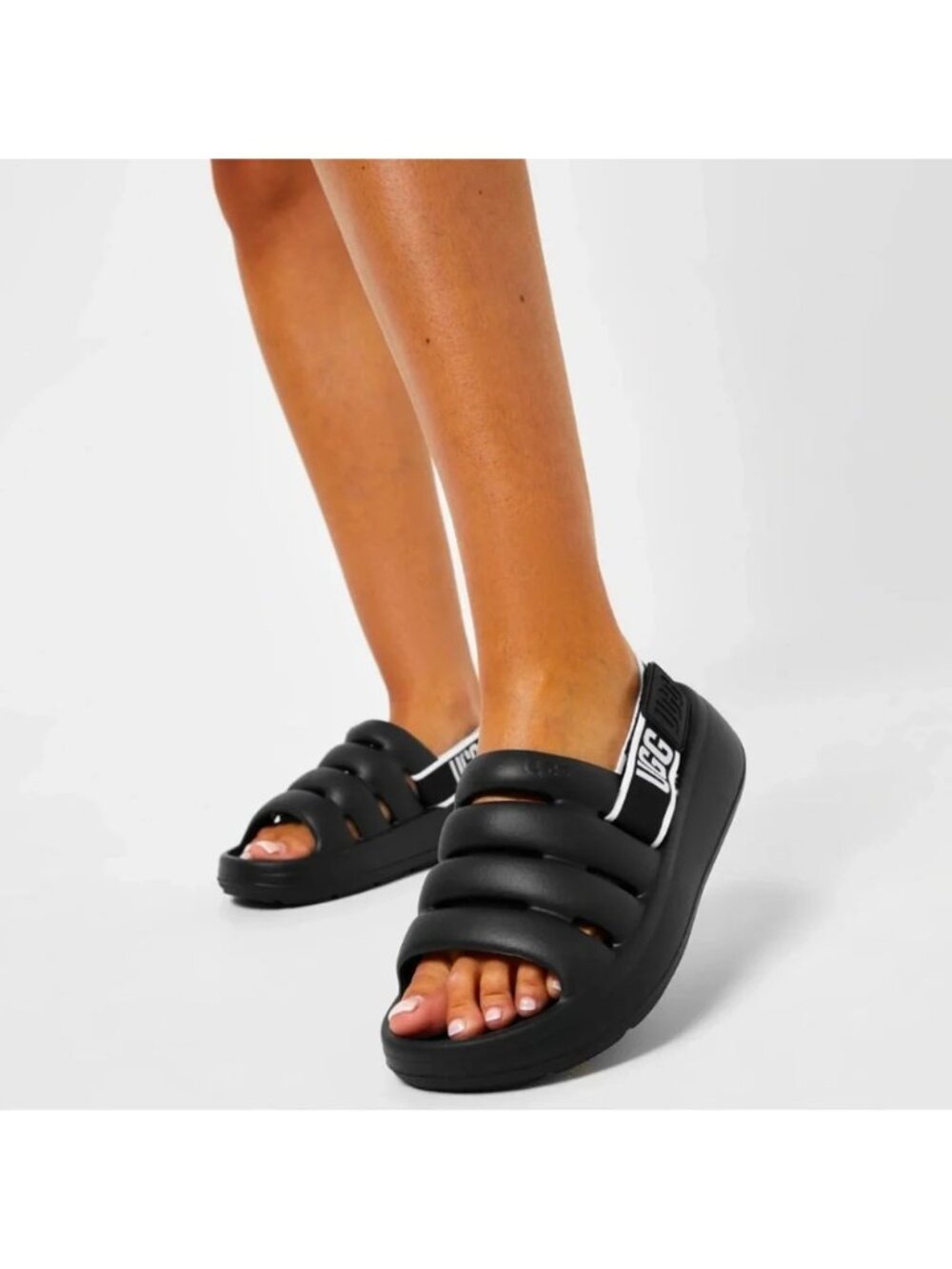 UGG Women's Black Sport Yeah Slide Logo Slingback Strap Sandals Size 10 3829 - Picture 2 of 16